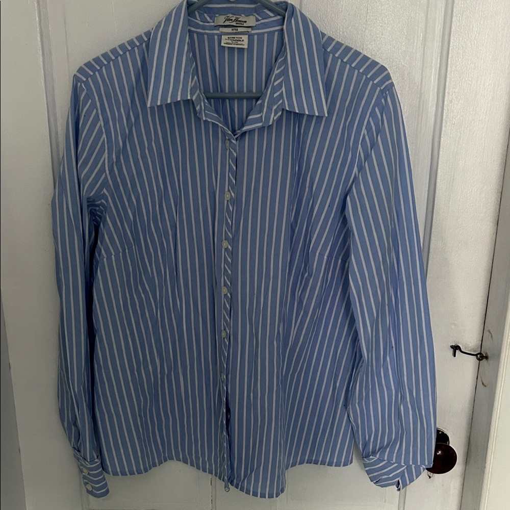 Van Heusen Blue and White Striped Casual Button Down Shirt